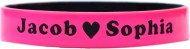 pink with white colored  text custom silicone wrist bands